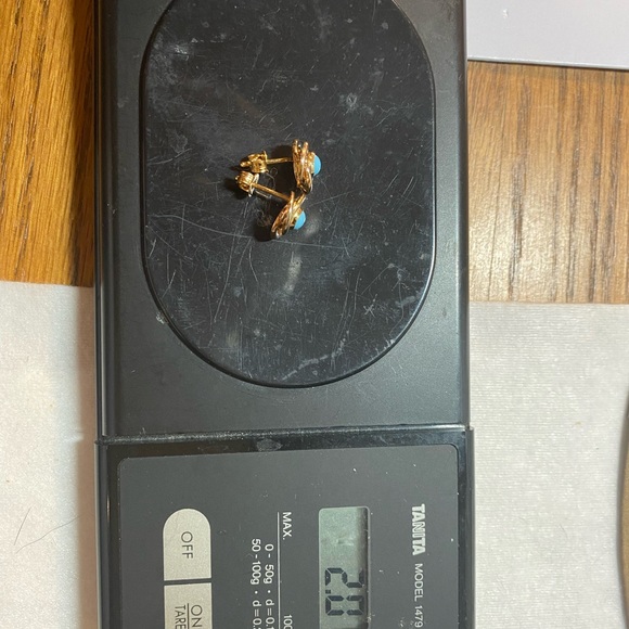 18k. Yellow turquoise earrings . Imported From Itaky - Picture 3 of 4